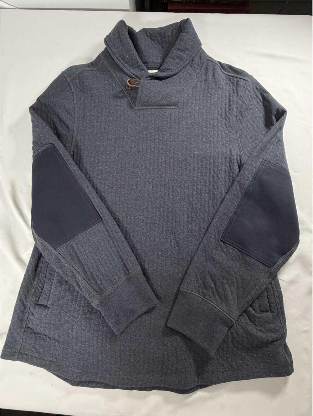 Billy Reid Men's Shawl Collar Knit Pullover Sweatshirt - Gray Elbow Patches L